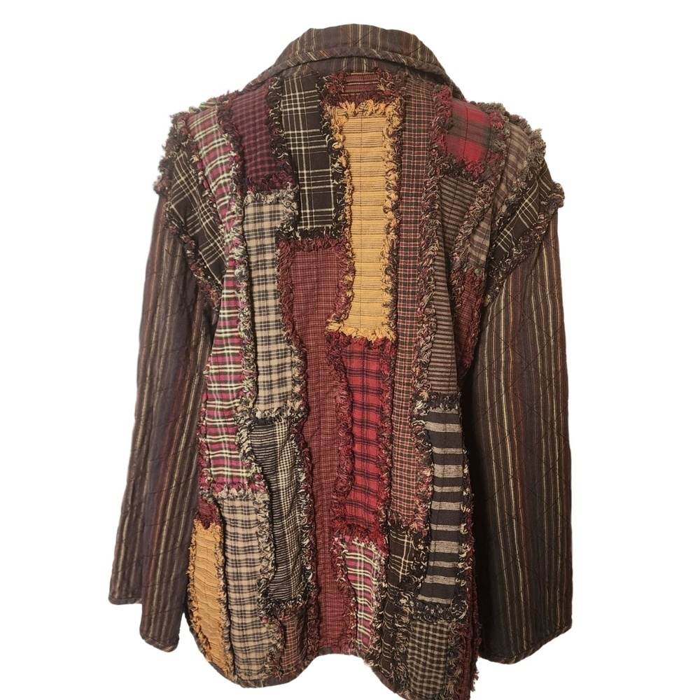 Vintage Patchwork Jacket Collarless Plaid Reversi… - image 2